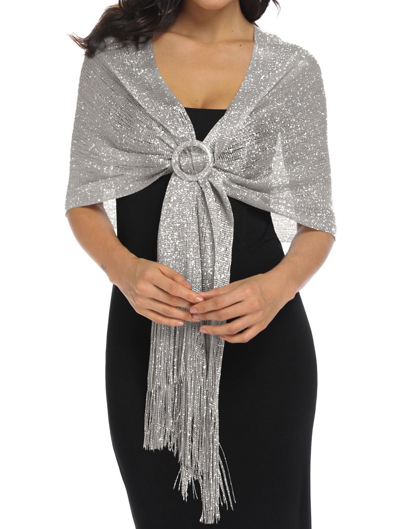 Rheane Women's Scarves & Wraps Evening Dresses for Women Gold Wrap Shawls and Wraps for Evening Dresses Fall Shawls for Weddings (Dark Gray with Silver Glitter) - Image 1